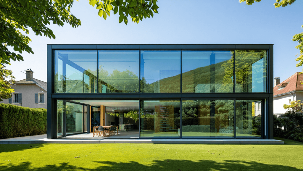 Masevaux: Soreba livre une maison neuve à grande façade vitrée Mur de verre Masevaux : maison neuve réalisée Soreba