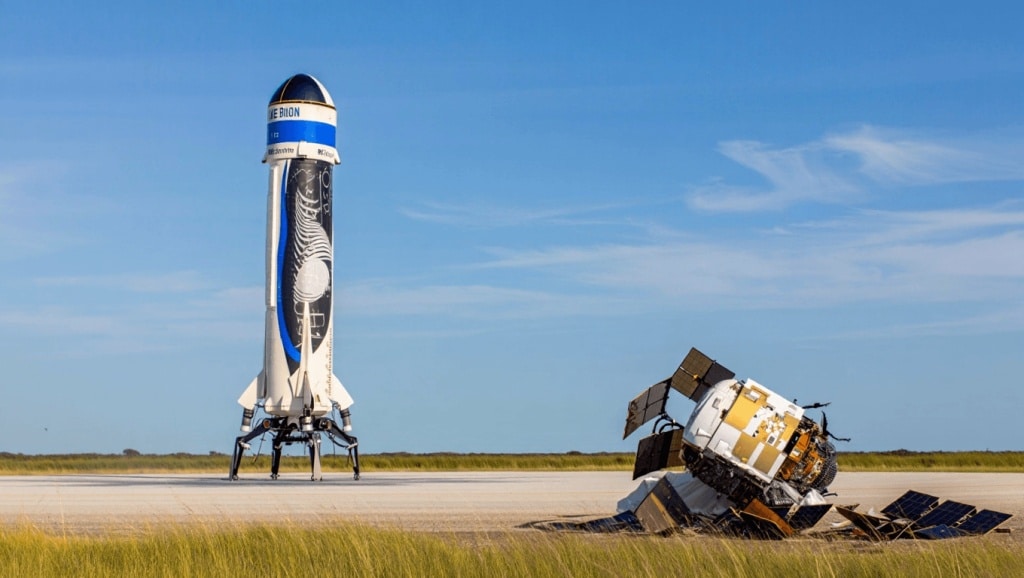 Blue Origin: premier étage atterrit mais le satellite n’atteint pas l’orbite Echec et succès pour Blue Origin: la fusée de Jeff Bezos a réussi à reposer son premier étage, mais a échoué à mettre en orbite le satellite qu'elle transportait