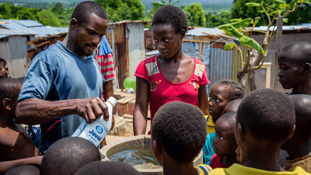 Guyane: habitants des quartiers informels désinfectent l’eau au Javel faute d’alternative Dans les quartiers informels de Guyane, l'eau de Javel pour rendre l'eau potable