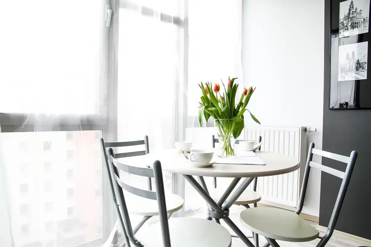 Plantes d'intérieur disposées autour d'une table de salle à manger