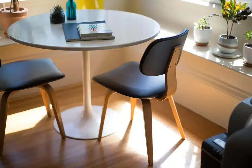 Cernay: mobilier de salle à manger en promotion ce week-end Salle à manger lumineuse avec table en manguier, chaises variées et plantes vertes