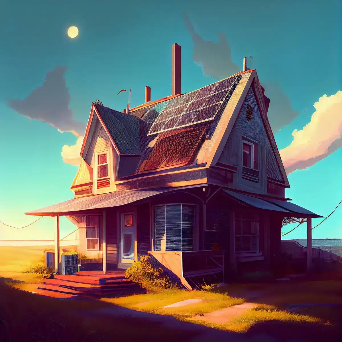 Maison avec panneaux solaires et borne de recharge électrique visible