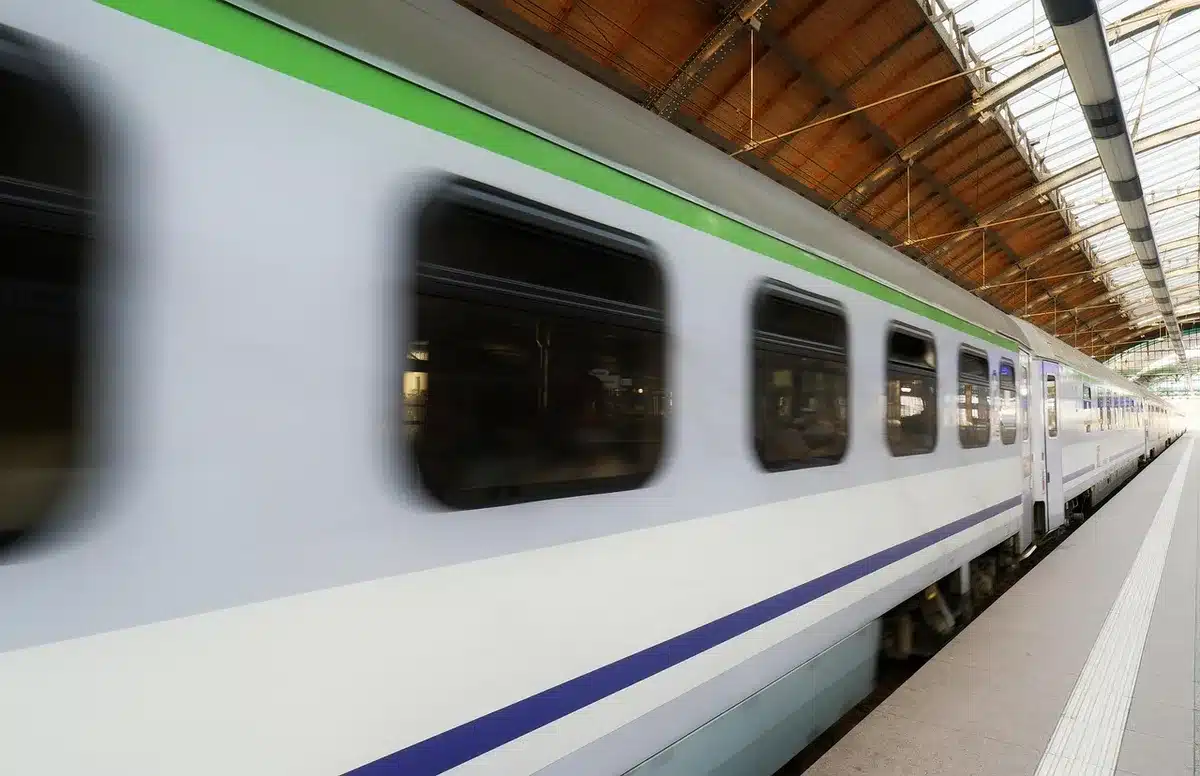 Rame régionale avec passagers debout et assis en journée