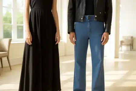 Gisèle Pelicot robe noire classique: Chloé Jouannet mise sur le jean large et le perfecto cuir